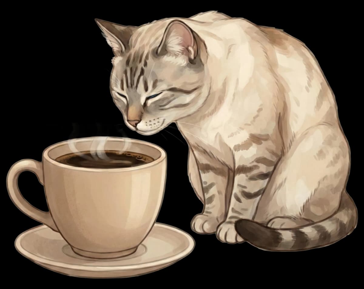 Cat sniffing coffee